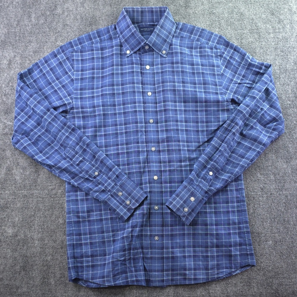 Proper Cloth Dress Shirt 16 35? Blue‎ Check Linen Blend Button Down